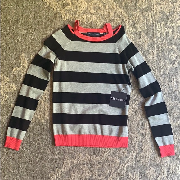 525 America Cut Out Rugby Stripe Sweater NWT - Picture 4 of 9